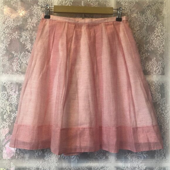 Talbots Red white Peppermint Striped Silk Blend Sheer Pleated Skirt Small 4 Cute - Picture 1 of 8